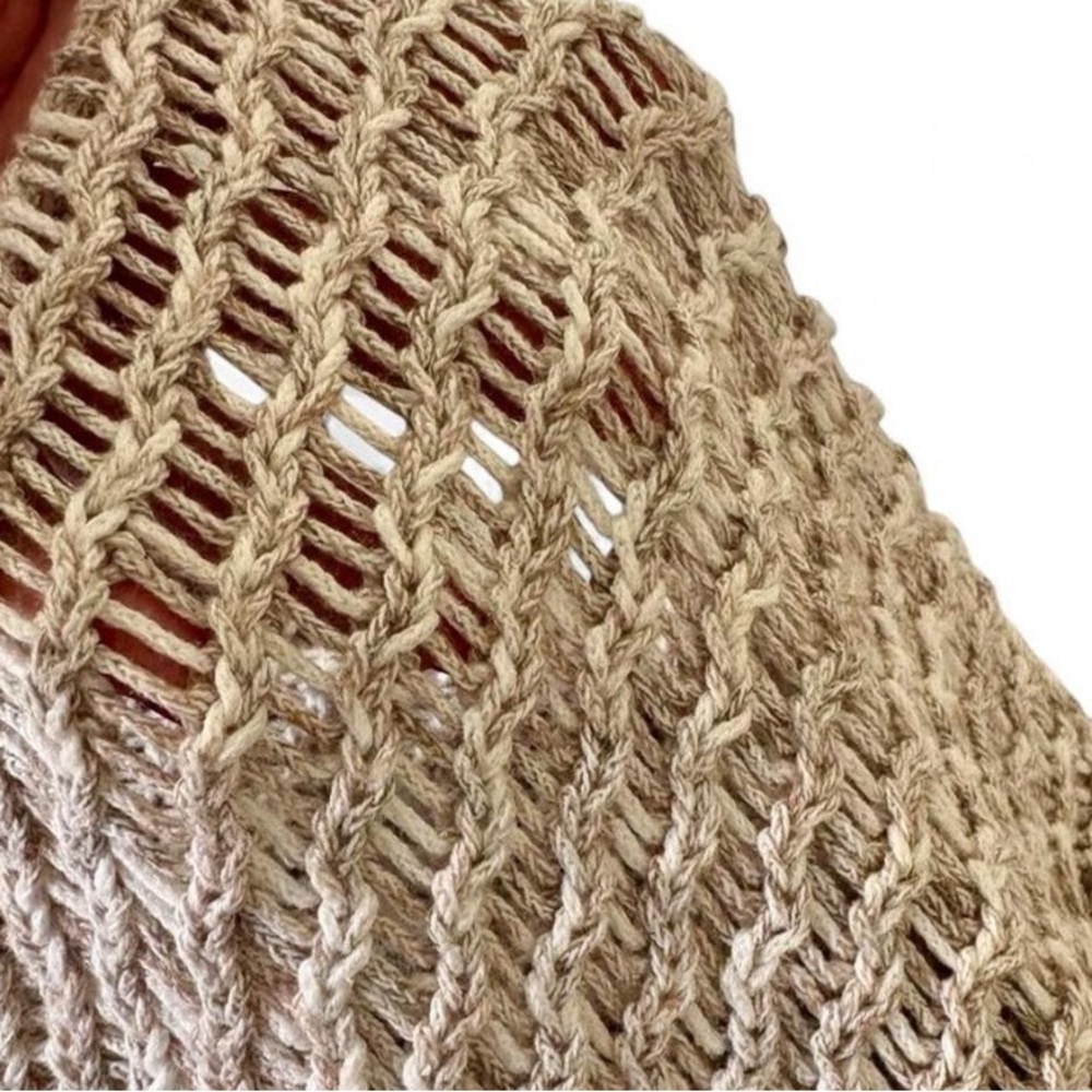 Chico's Open Knit Hooded V-Neck Sweater - Beige Marled - Chicos Size 1 medium 8 - Picture 5 of 5